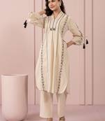 hazel cream embroidered cotton kurta sets