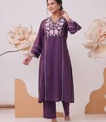 orchid purple embroidered cotton kurta sets