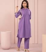 periwinkle purple embroidered cotton kurta sets