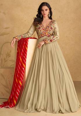 Fawn embroidered & sequins work georgette gown  suit - full stitched suit 1