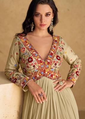 Fawn embroidered & sequins work georgette gown  suit - full stitched suit 2