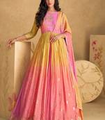 Multicolor embroidered & sequins work georgette gown  suit - full stitched suit