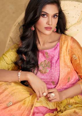 Multicolor embroidered & sequins work georgette gown  suit - full stitched suit 2