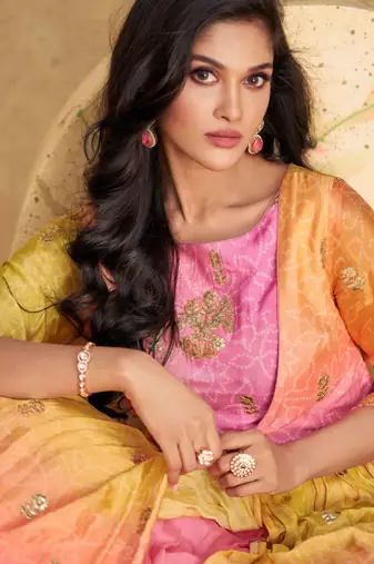 Multicolor embroidered & sequins work georgette gown  suit - full stitched suit