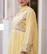 Rubina lime cotton mul embroidery premium anarkali suit set