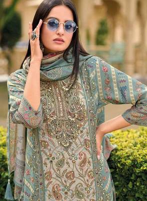 Sky embroidered viscouse pakistani salwar suit 2