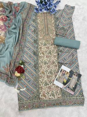 Sky embroidered viscouse pakistani salwar suit 3