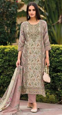 Pink embroidered viscouse semi- salwar suit 1