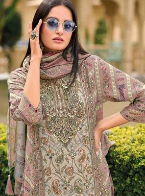 Pink embroidered viscouse semi- salwar suit 2