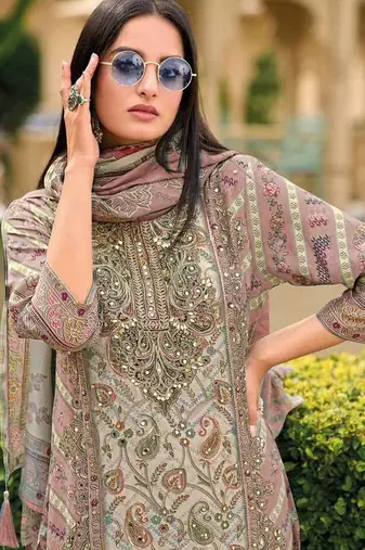 Pink embroidered viscouse semi- salwar suit
