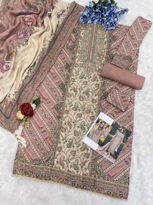 Pink embroidered viscouse semi- salwar suit 3