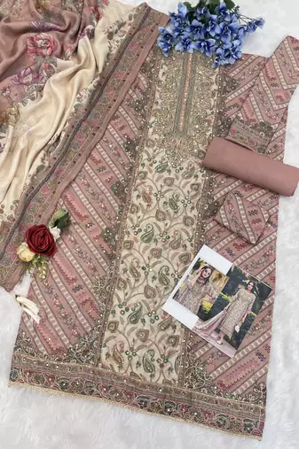 Pink embroidered viscouse semi- salwar suit