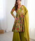 Mehendi romansilk with print kediya with palazzo suit