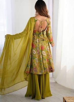 Mehendi romansilk with print kediya with palazzo suit 2