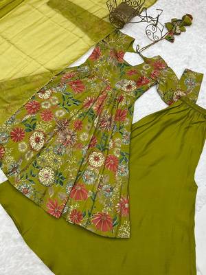 Mehendi romansilk with print kediya with palazzo suit 5