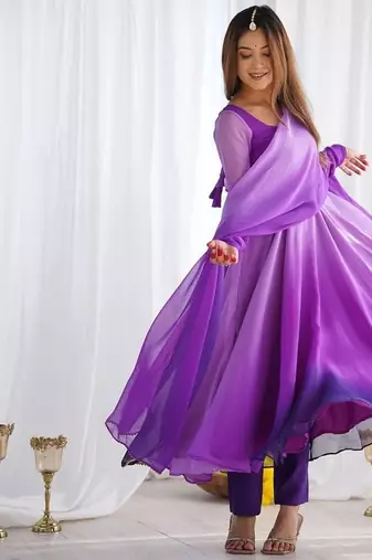 Purple soft georgette colour full padding anarkali suit