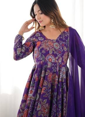 Purple romansilk with print kediya with palazzo suit 4