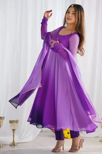 Purple soft georgette colour full padding anarkali suit