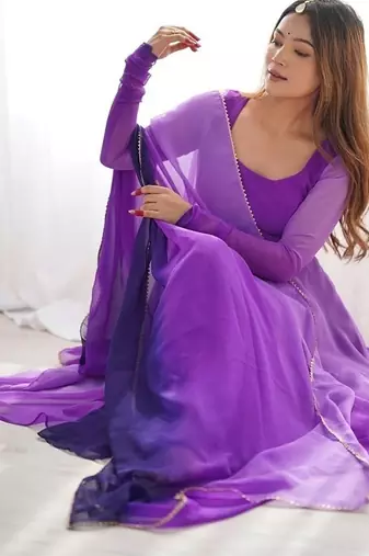 Purple soft georgette colour full padding anarkali suit