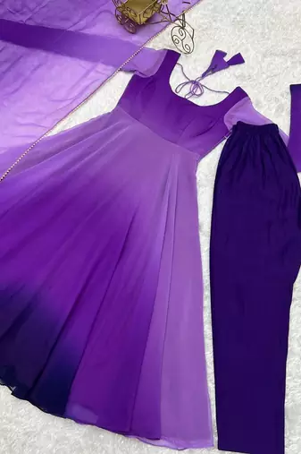 Purple soft georgette colour full padding anarkali suit