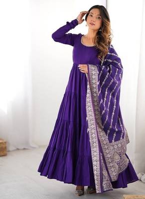 Purple roman silk chanderi with fully flair anarkali pant with dupatta 1