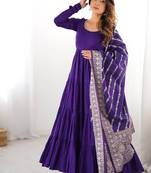 Purple roman silk chanderi with fully flair anarkali pant with dupatta