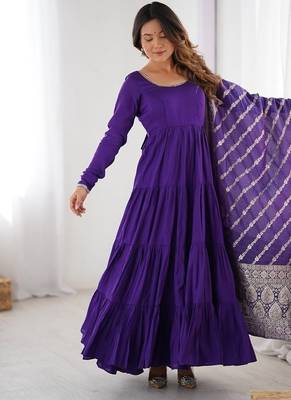 Purple roman silk chanderi with fully flair anarkali pant with dupatta 3