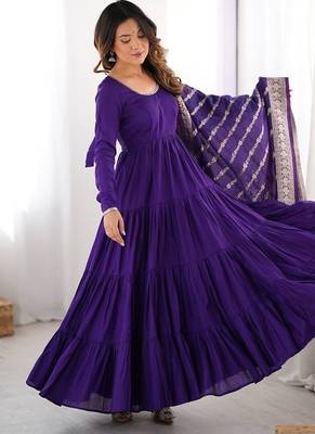 Purple roman silk chanderi with fully flair anarkali pant with dupatta 4