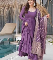 Mauve roman silk chanderi with fully flair anarkali pant with dupatta