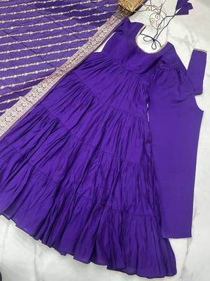 Purple roman silk chanderi with fully flair anarkali pant with dupatta 5