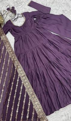 Mauve roman silk chanderi with fully flair anarkali pant with dupatta 4