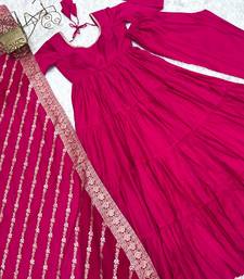 Ranipink roman silk chanderi with fully flair anarkali pant with dupatta