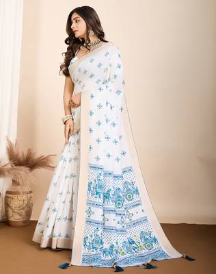 White light tone cotton with table print saree 2