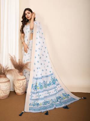 White light tone cotton with table print saree 3