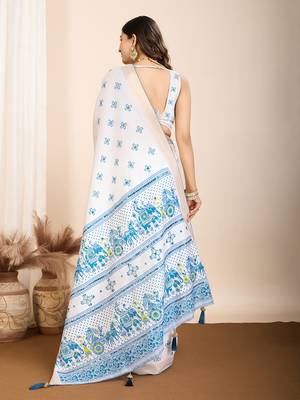 White light tone cotton with table print saree 4