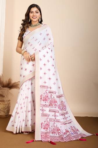 White light tone cotton with table print saree