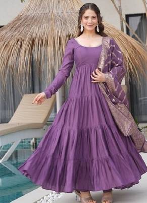 Mauve roman silk chanderi with fully flair anarkali pant with dupatta 1