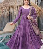 Mauve roman silk chanderi with fully flair anarkali pant with dupatta