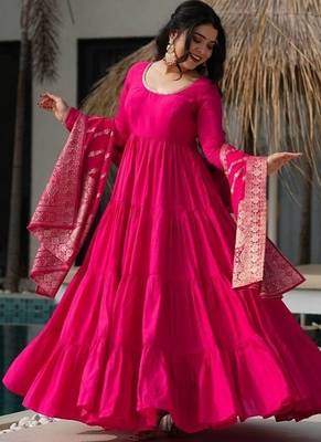 Ranipink roman silk chanderi with fully flair anarkali pant with dupatta 1