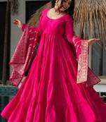 Ranipink roman silk chanderi with fully flair anarkali pant with dupatta