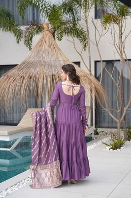 Mauve roman silk chanderi with fully flair anarkali pant with dupatta 5