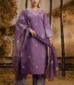 Lavender silk blend silk embroidered salwar suit