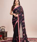 Pink georgette floral embroidered saree