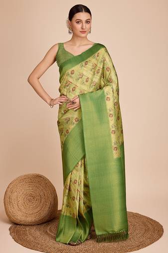 Green art silk saree with heavy zari weaving