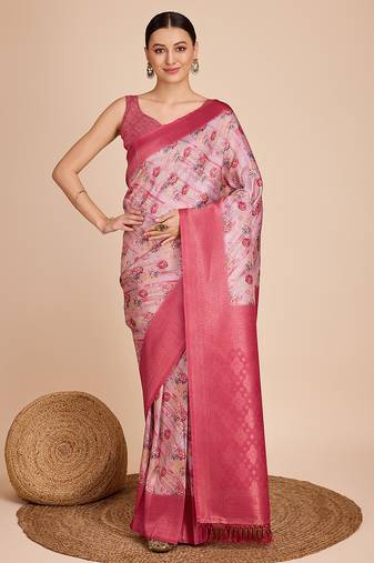 Pink art silk saree with heavy zari weaving