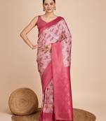 Pink art silk saree with zari weaving