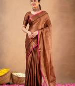 Trendmalls Copper Tissue cotton handloom saree with unstitched blouse