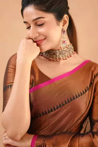 Trendmalls Trendmalls Copper Tissue cotton handloom saree with unstitched blouse