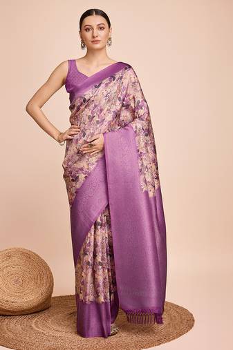 Purple art silk saree with heavy zari weaving