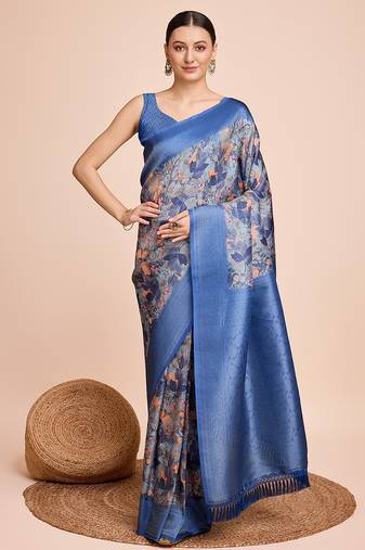 Blue art silk saree with heavy zari weaving